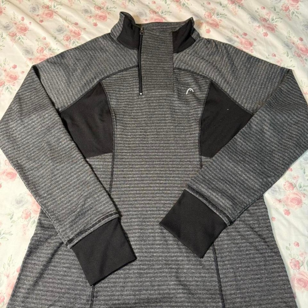 Head Grey Black Quarter Zip Pullover Sweatshirt Women's Large Athletic